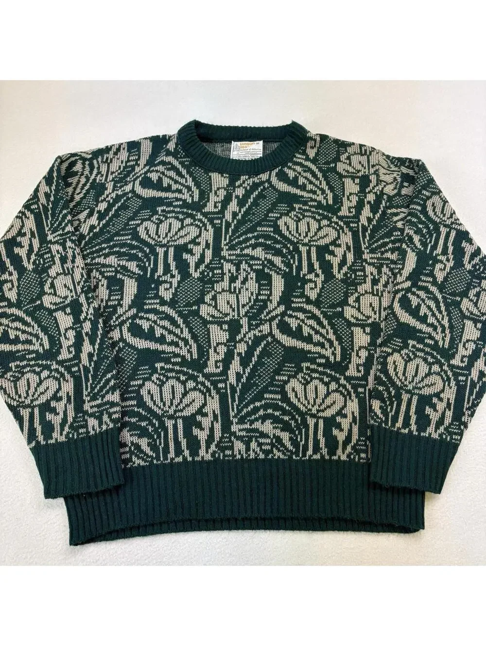 Vintage London Fog Floral Flower Pattern Sweater Green Size Medium - Picture 1 of 5